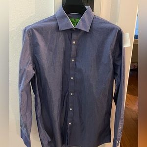 Bristol & Bull Shirt Men's Medium Blue  Micro Paisley Button Up Long Sleeve